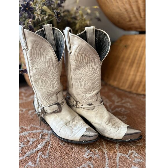 Very Rare, Vintage Code West White Leather Cowboy Boots, Size 8 - Picture 3 of 10